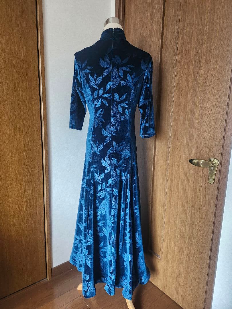 社交ダンス パーティー トライアル ベロア チャイナ風ドレス グリーン XXL