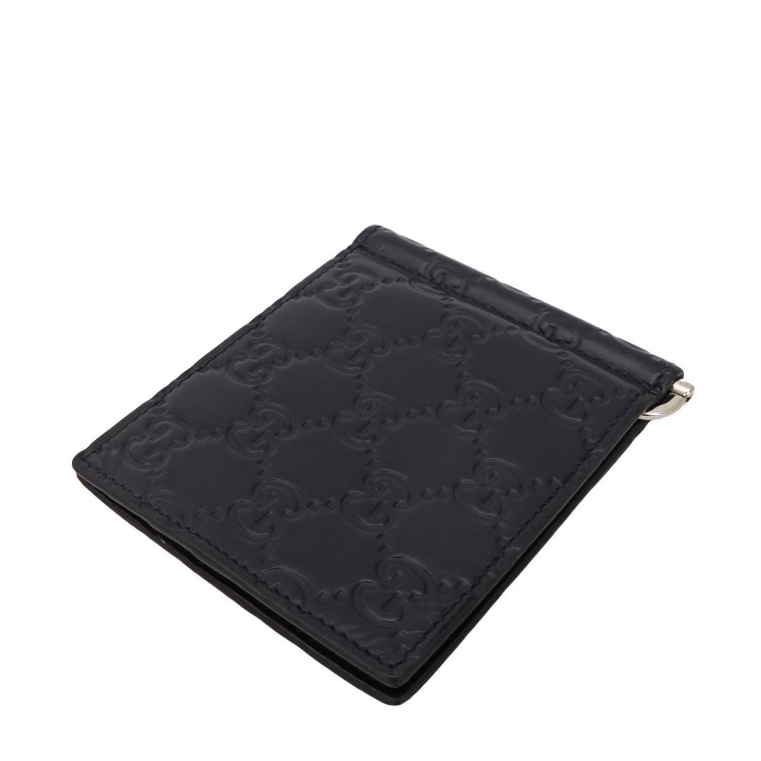 本物美品■グッチ■マネークリップ/GGシマレザー/ブラック/カードケース付き財布