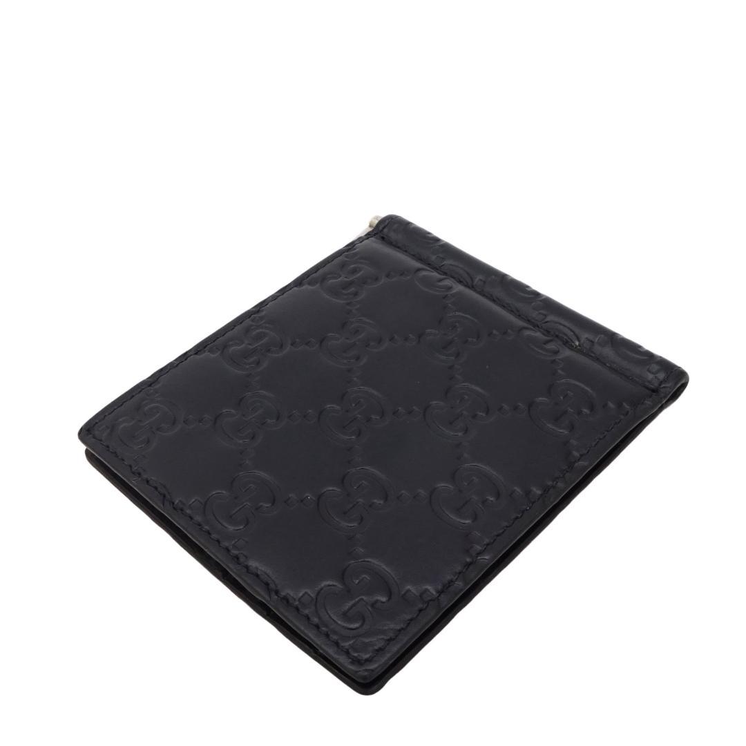 本物美品■グッチ■マネークリップ/GGシマレザー/ブラック/カードケース付き財布