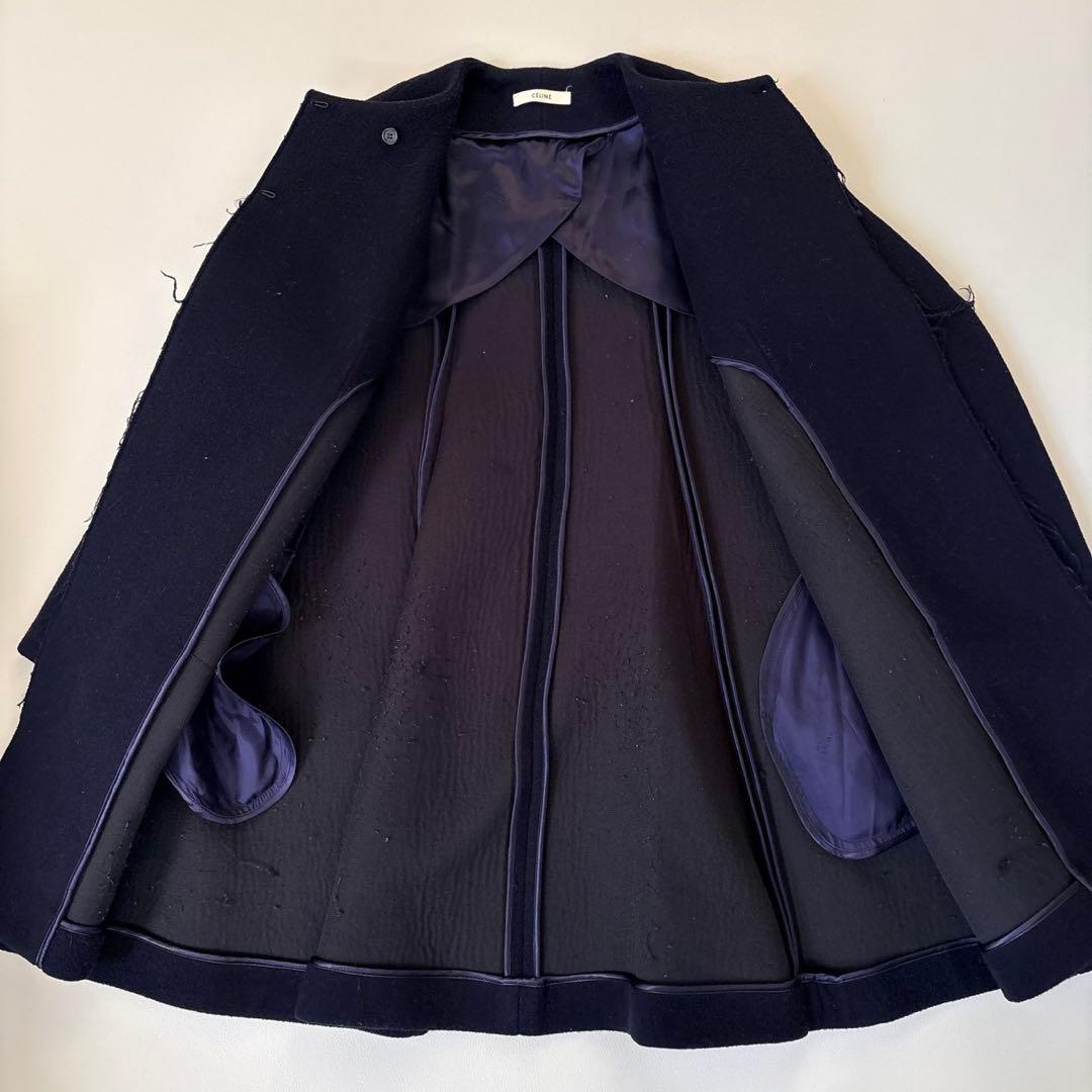セリーヌ CÉLINE フィービー期 ノーカラークロンビーコート ネイビー 42