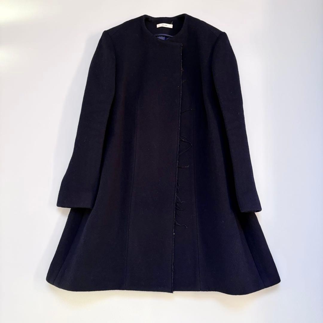 セリーヌ CÉLINE フィービー期 ノーカラークロンビーコート ネイビー 42