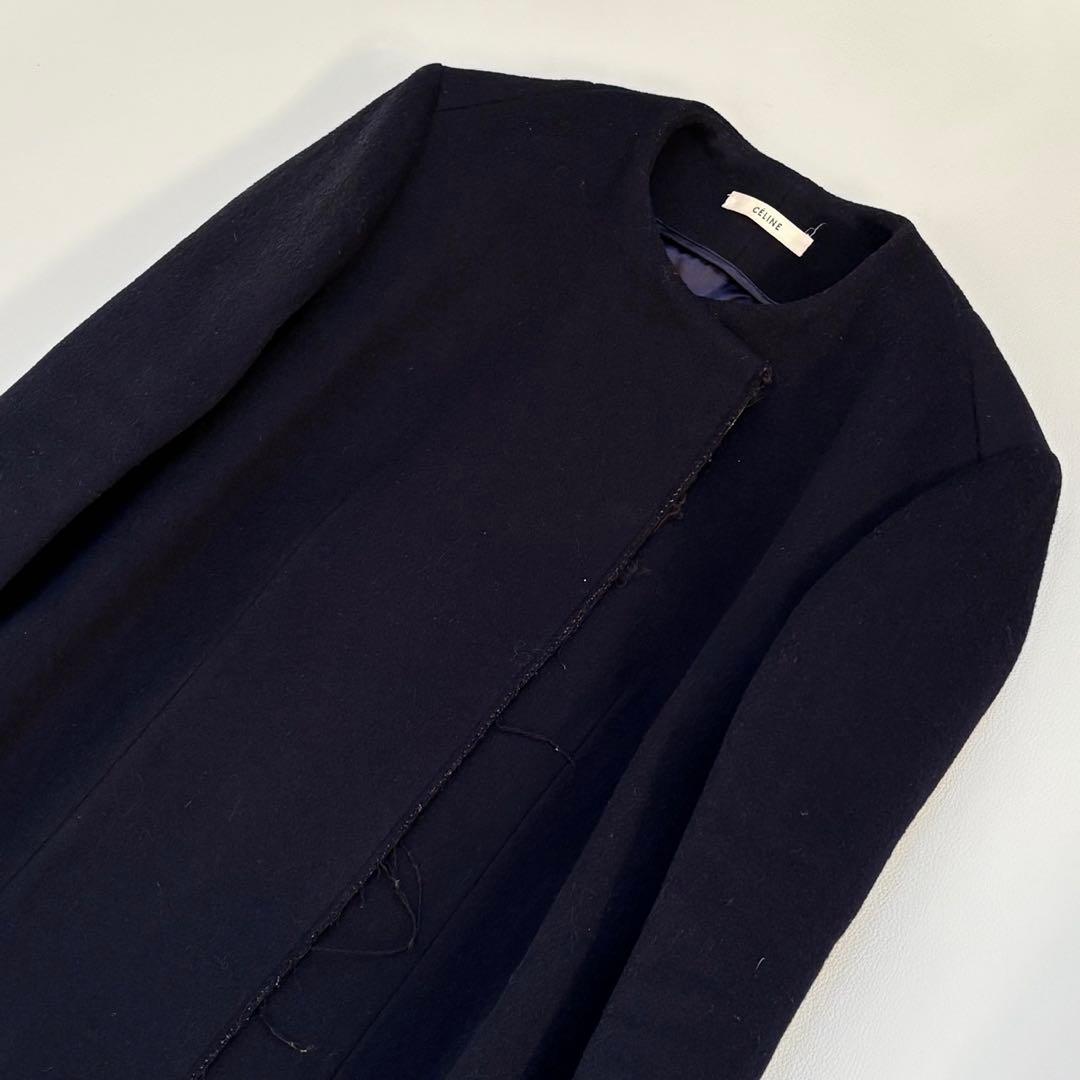 セリーヌ CÉLINE フィービー期 ノーカラークロンビーコート ネイビー 42