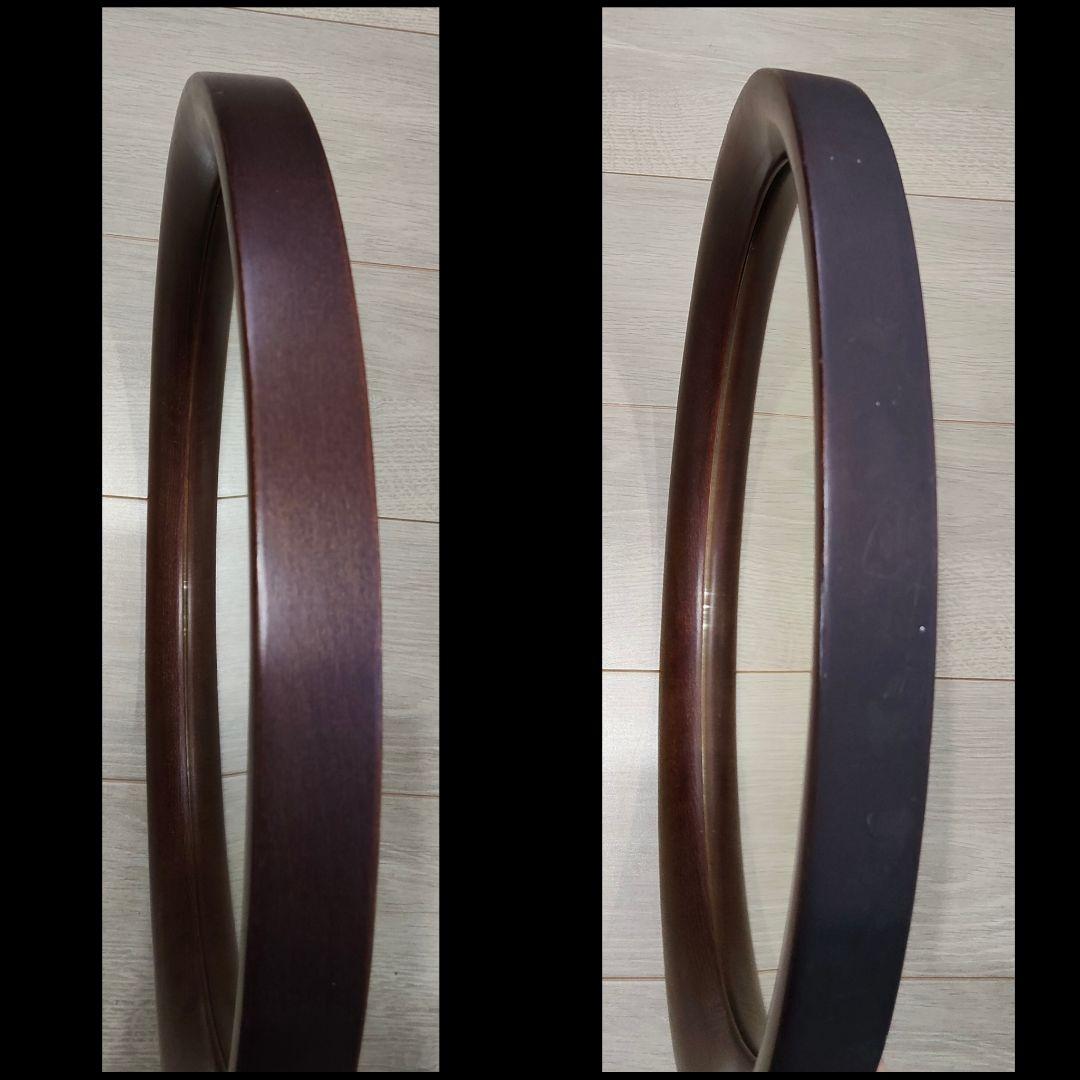 木製 曲木鏡 レトロ 円形 ウォールミラー 壁掛け鏡 秋田木工風 訳あり