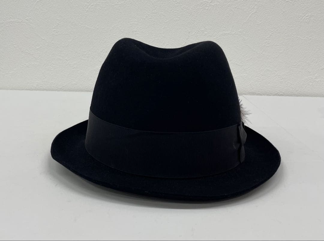 定価64,800円【美品】ボルサリーノ 羽根つき 高級ハット M58 ブラック
