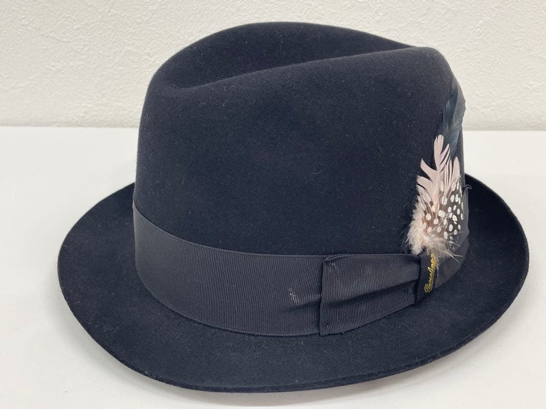 定価64,800円【美品】ボルサリーノ 羽根つき 高級ハット M58 ブラック