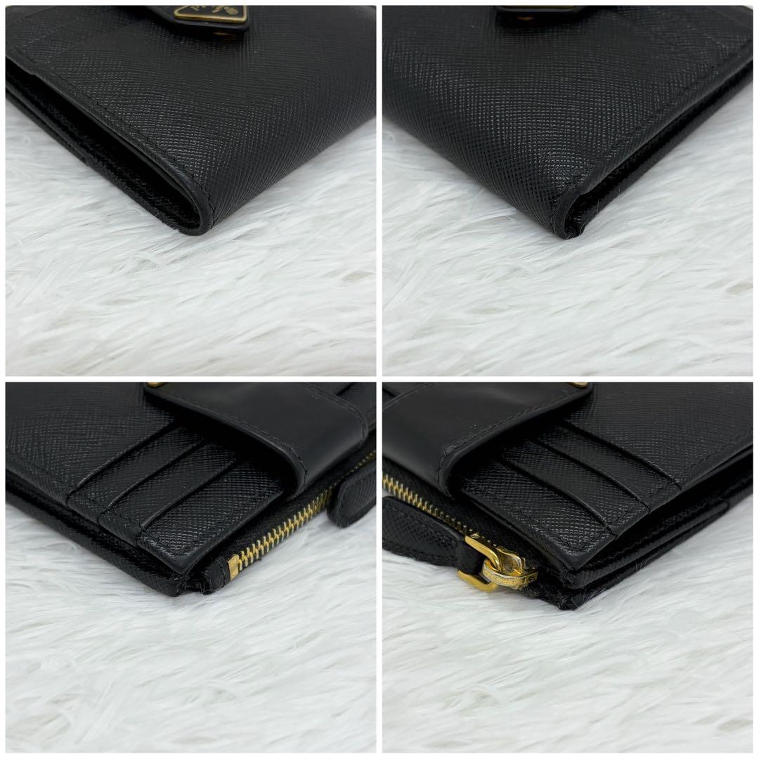 付属品完品／現行✨プラダ　二つ折り　三角ロゴ　サフィアーノ　レザー　ブラック