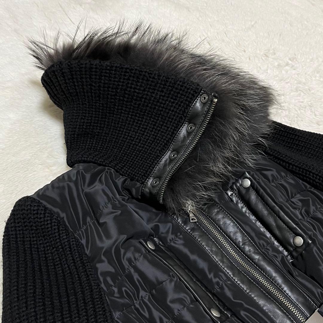 美品　EPOCA ロングコート　ベルト　ファー　レザー　ニット　ダウン　黒　L