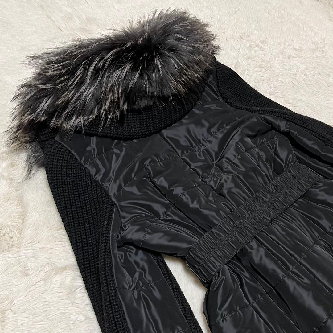 美品　EPOCA ロングコート　ベルト　ファー　レザー　ニット　ダウン　黒　L