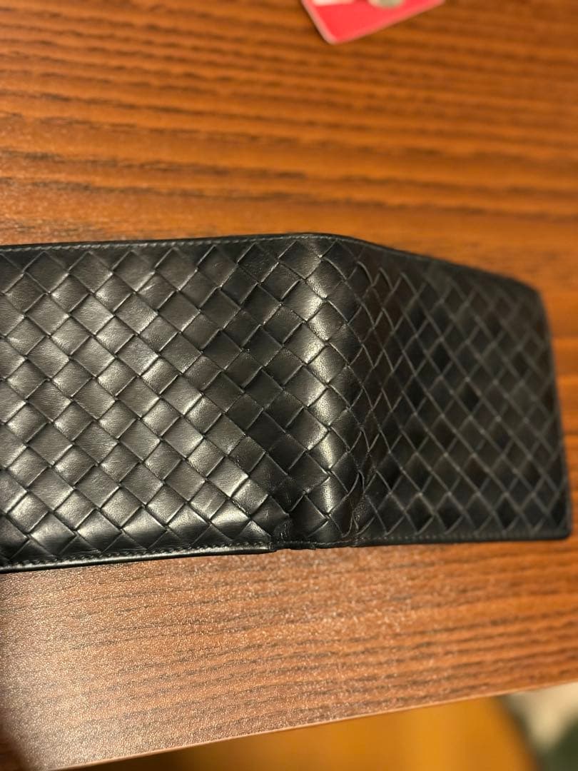 黒 レザー 編み込み 二つ折り財布