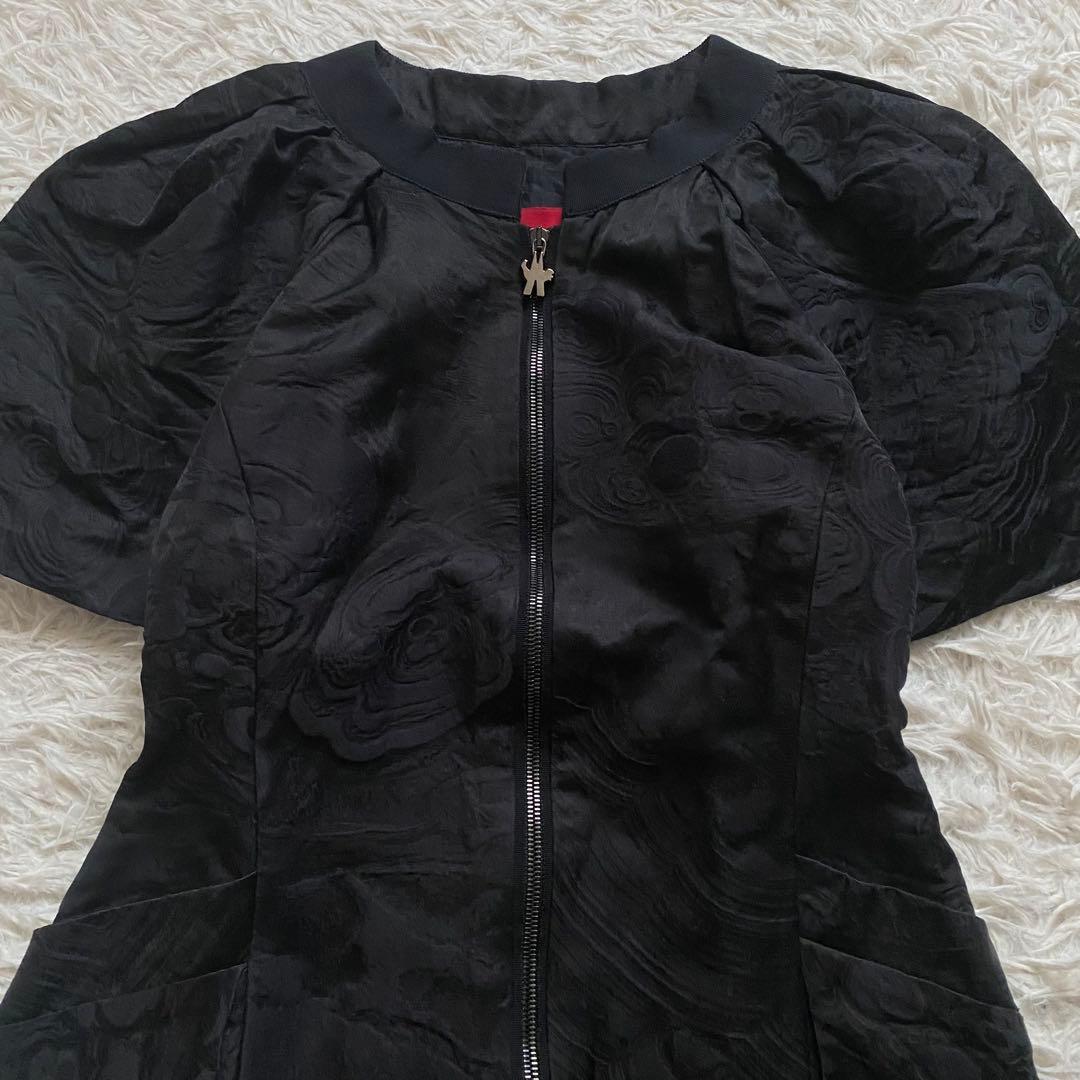 極美品■モンクレール ガムルージュ　ジャガード　ジップアップワンピース　黒　0