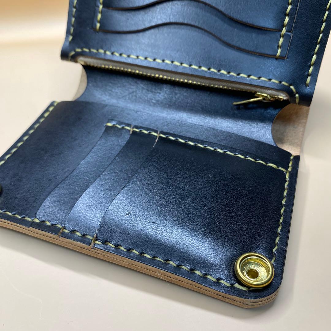 [値下] 無骨 艶 手染め 茶芯 お札折らずに収納ミドルトラッカーウォレット