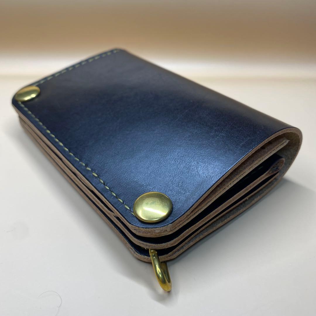 [値下] 無骨 艶 手染め 茶芯 お札折らずに収納ミドルトラッカーウォレット