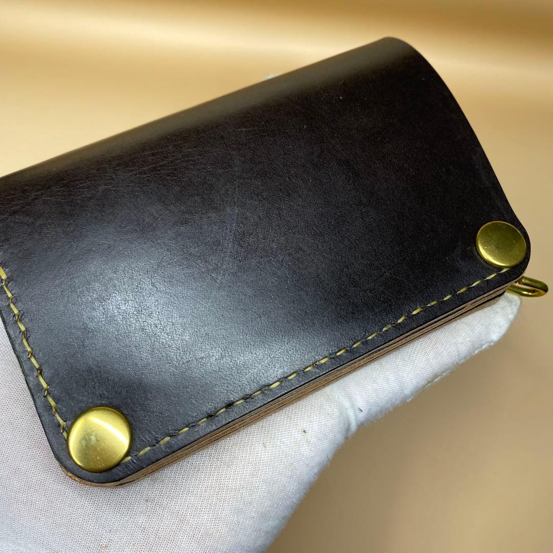 [値下] 無骨 艶 手染め 茶芯 お札折らずに収納ミドルトラッカーウォレット