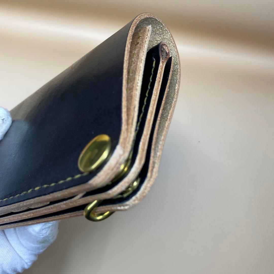 [値下] 無骨 艶 手染め 茶芯 お札折らずに収納ミドルトラッカーウォレット