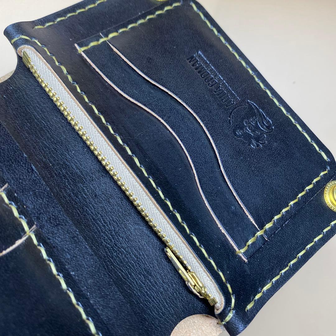 [値下] 無骨 艶 手染め 茶芯 お札折らずに収納ミドルトラッカーウォレット