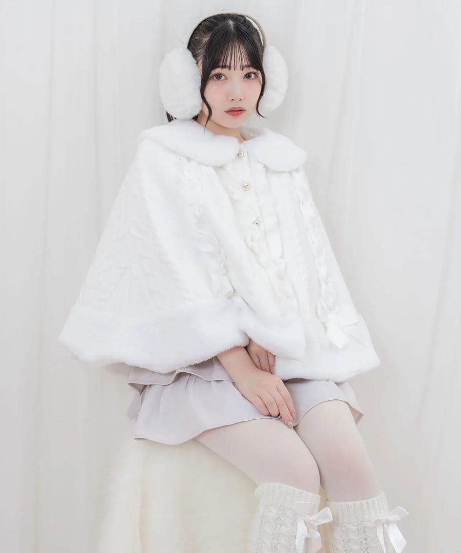 ♡Honey Cinnamon♡ハートケーブルレースアップポンチョ