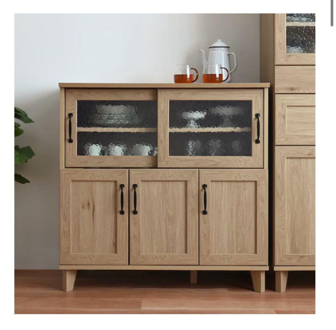 石目調ガラスの北欧風キッチンカウンター (幅90cm GN)