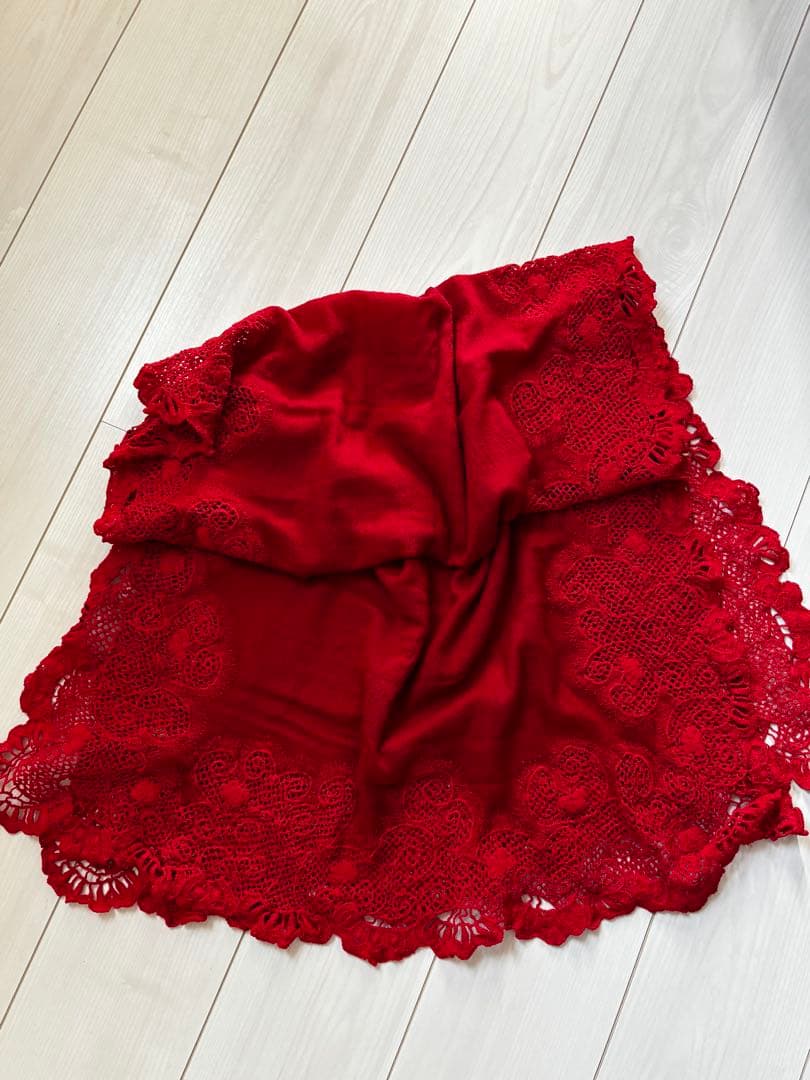 ファリエロサルティ　レア　レースエッジ 赤 ストールマフラーショール高級