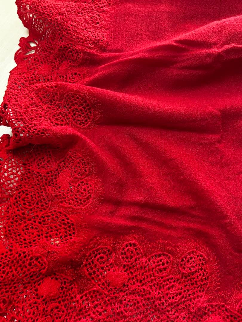 ファリエロサルティ　レア　レースエッジ 赤 ストールマフラーショール高級