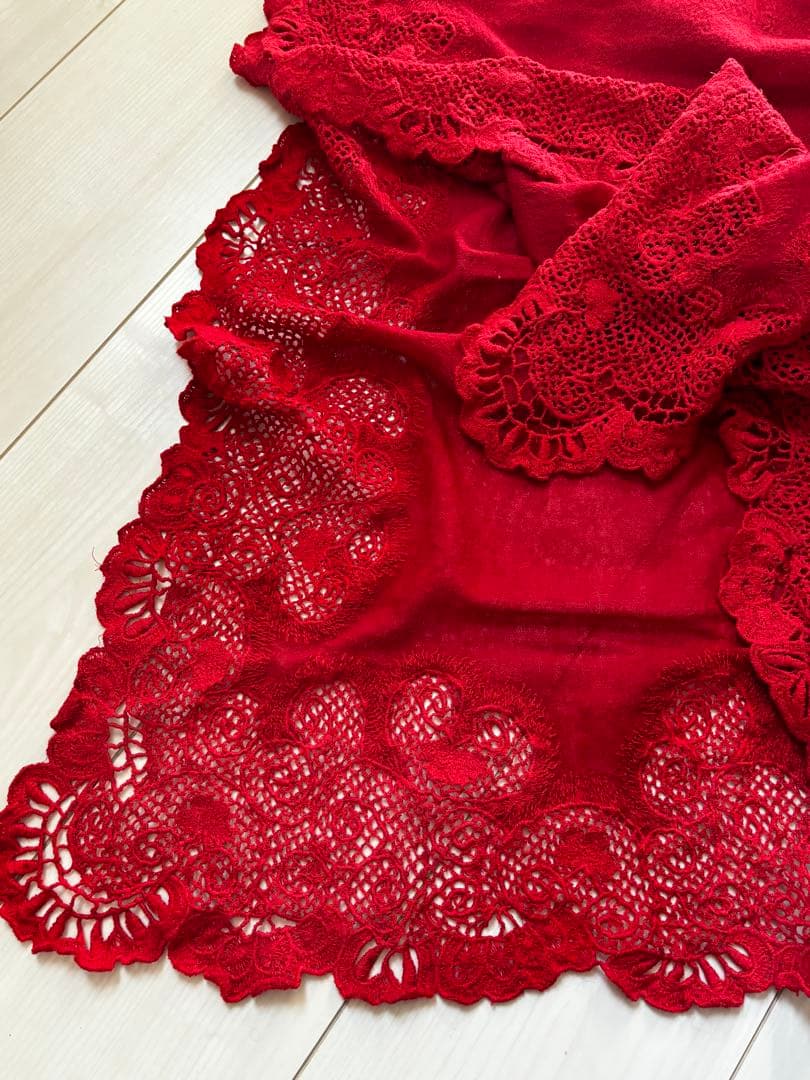 ファリエロサルティ　レア　レースエッジ 赤 ストールマフラーショール高級