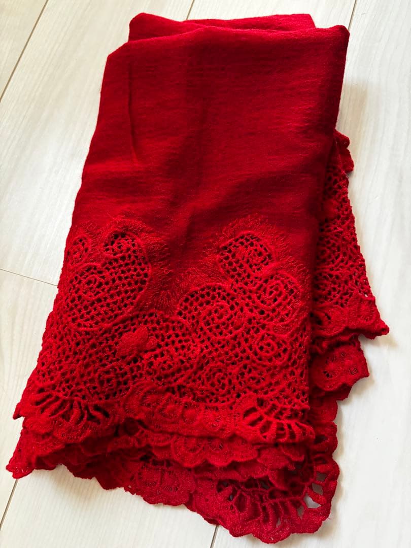 ファリエロサルティ　レア　レースエッジ 赤 ストールマフラーショール高級