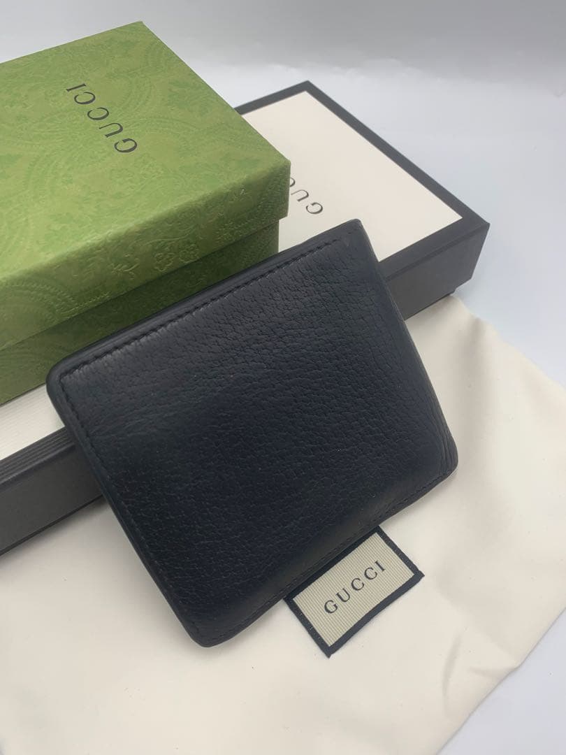 GUCCI グッチ 二つ折り財布 アニマリエ ビー 蜂 ハチ レザー ブラック