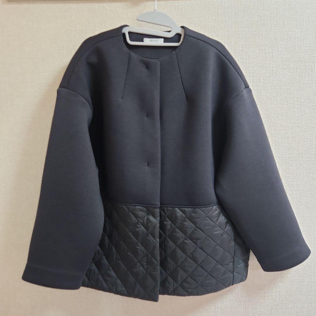 ケユカ KEYUCA キルトコンビコクーンコート チャコールグレー