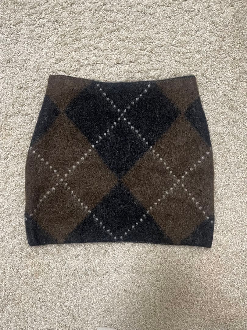 【美品/オンライン完売】 モヘアブレンドミニスカート ブラウン アーガイル