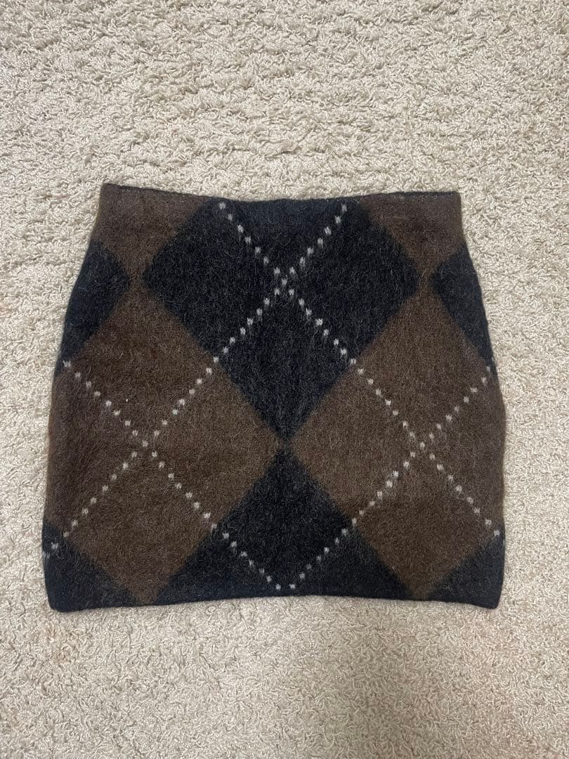 【美品/オンライン完売】 モヘアブレンドミニスカート ブラウン アーガイル