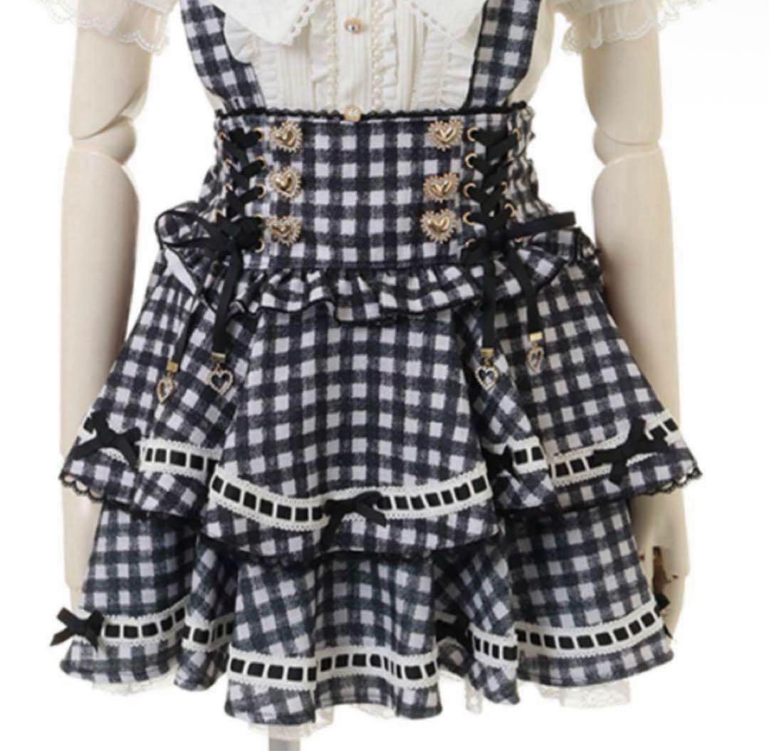 lizlisa はしごリボンチェックティアードスカパン　ブラック