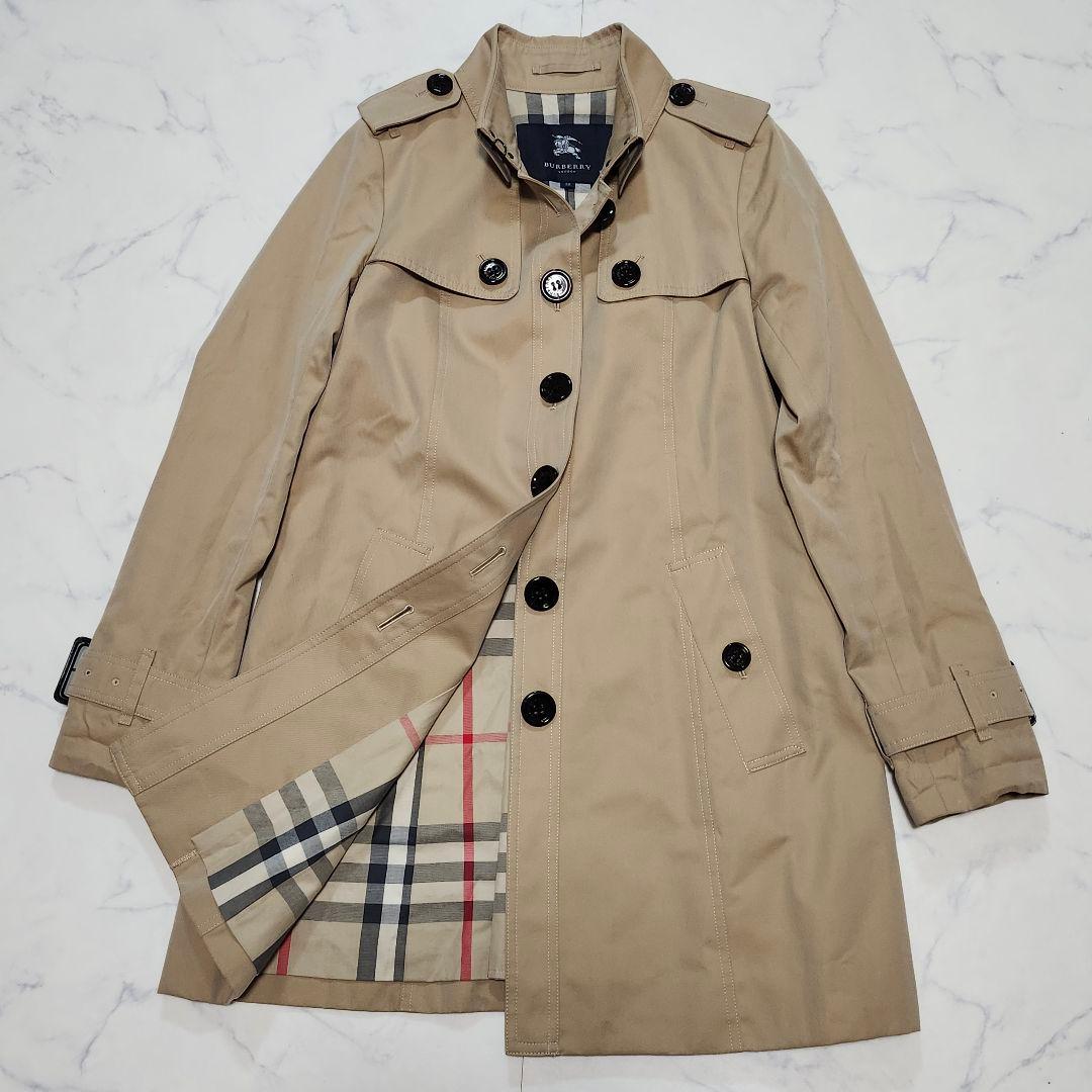 バーバリーロンドン　トレンチコート　シングル　メガチェック　38　ベージュ