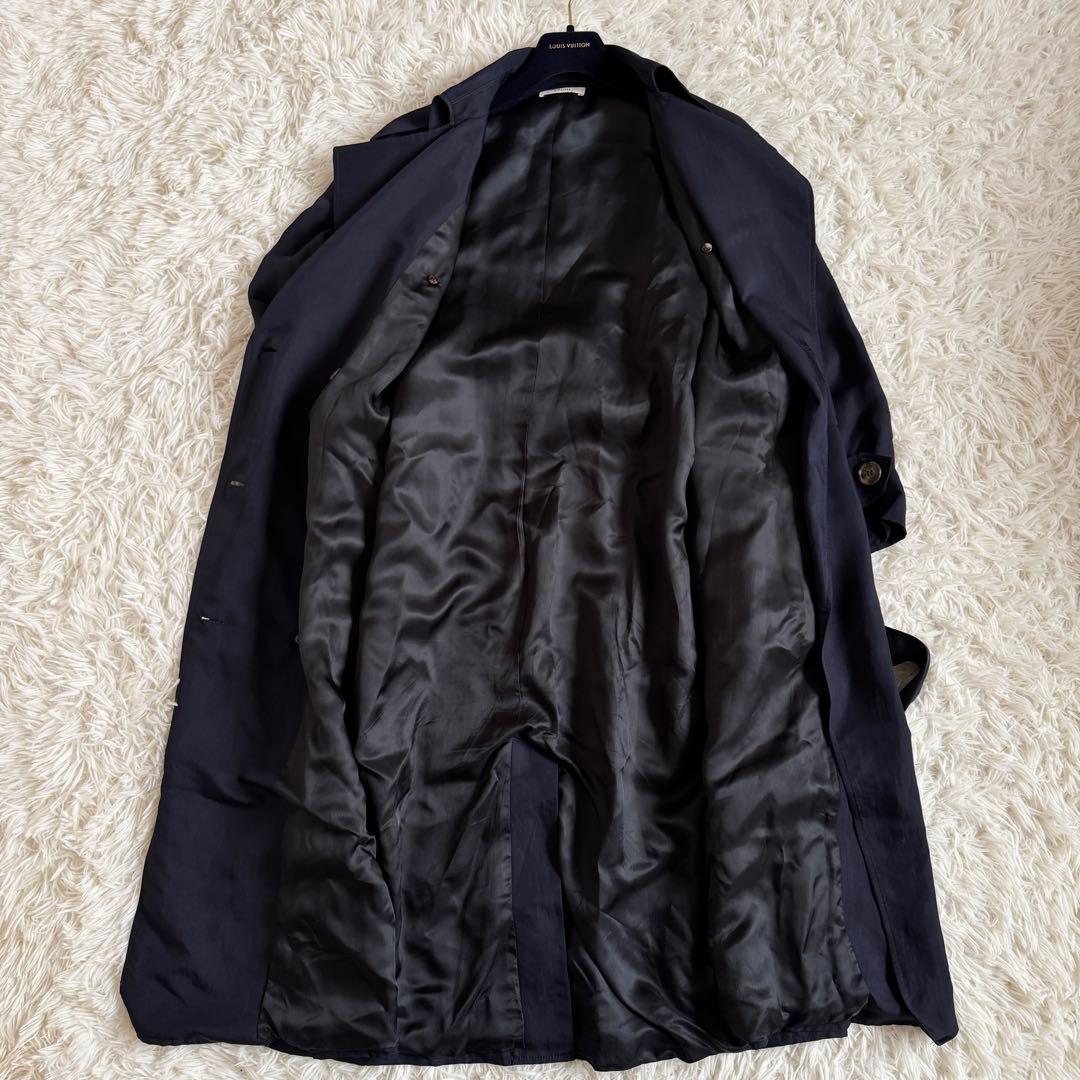 美品　フィービー期　セリーヌ　トレンチコート　シルク　ロゴボタン　ネイビー　M