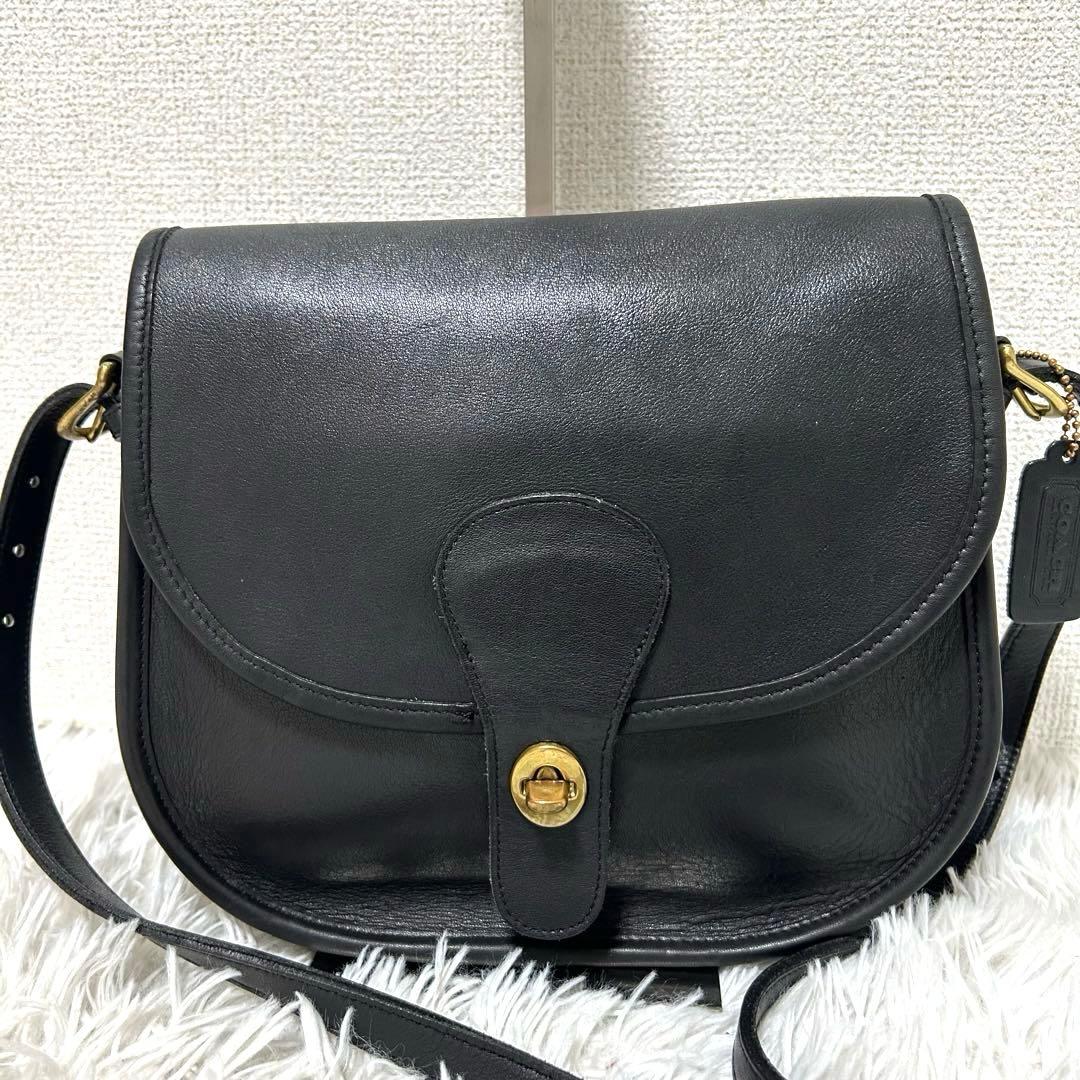 【美品✨希少/ターンロック】オールドコーチ　ブラック　レザー　フラップ　男女兼用