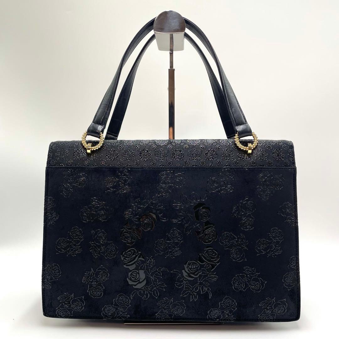 美品★印傳屋 フォーマル ハンドバッグ 薔薇 花柄 鹿革 漆塗り ゴールド金具