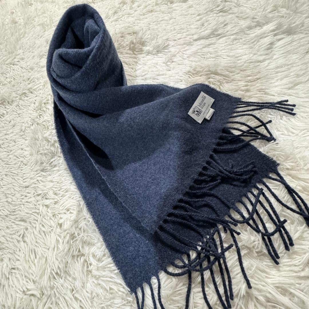 美品✨ジョンストンズ オブ エルガン マフラー ラムズウール100% ネイビー