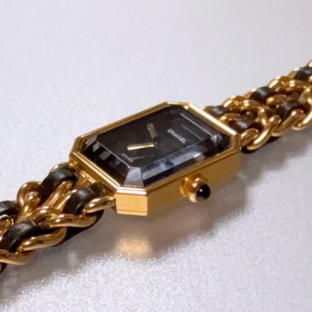 美品 CHANEL シャネル プルミエール ゴールド ブラック 腕時計M 電交済
