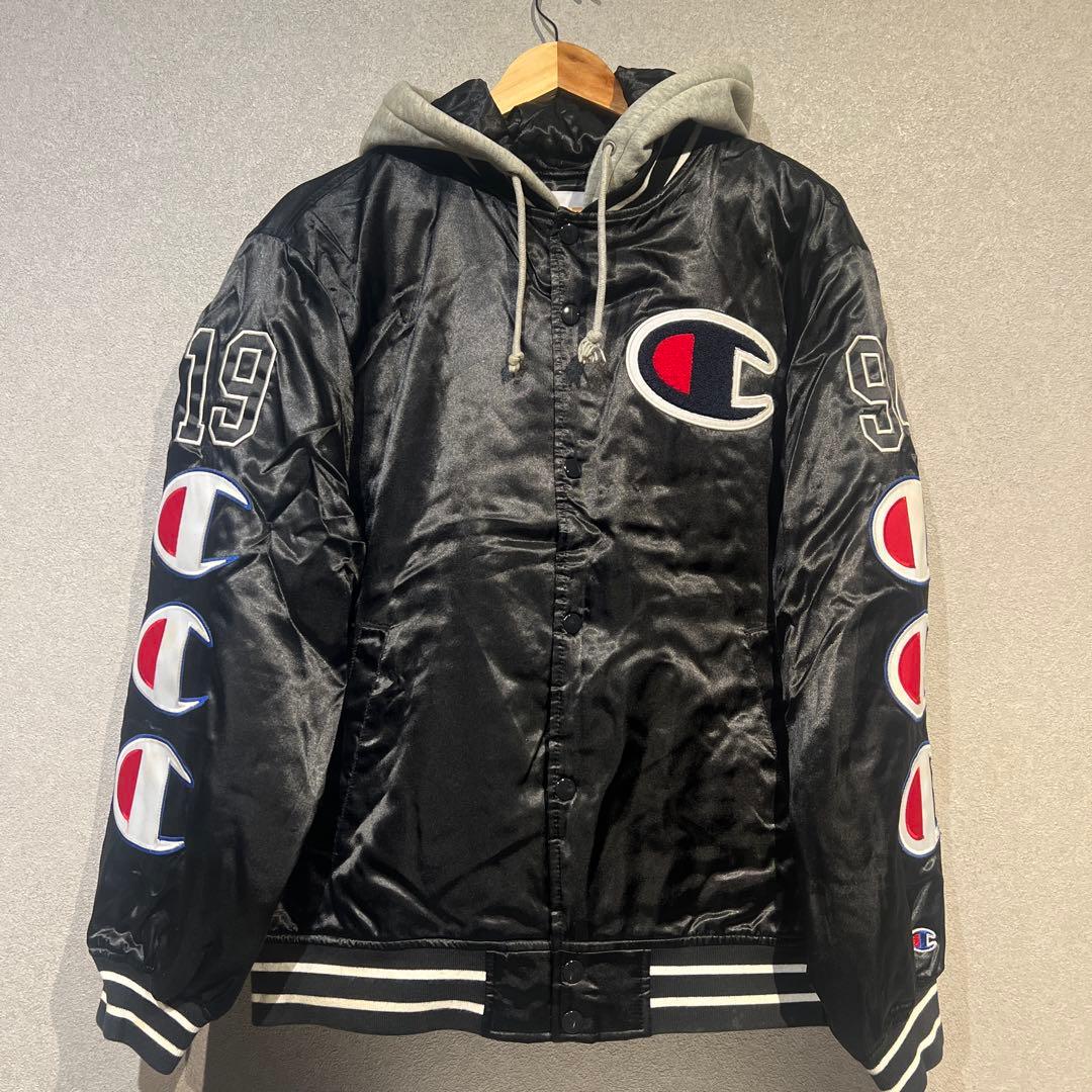 【わさび】Supreme×Champion フード付スタジャン ブラックM