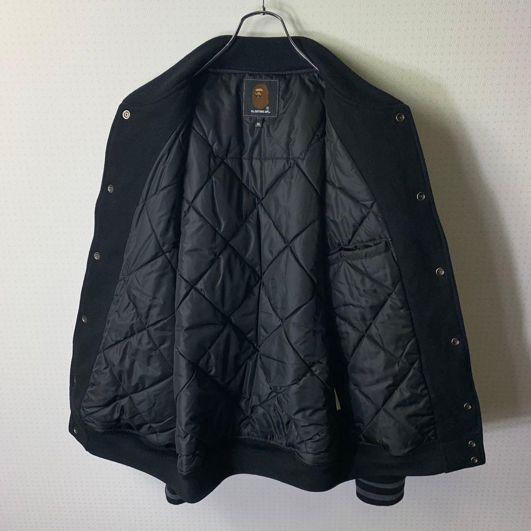 Mr.BATHING APE　ウールスタジャン　XL　ブラック　刺繍　ウール