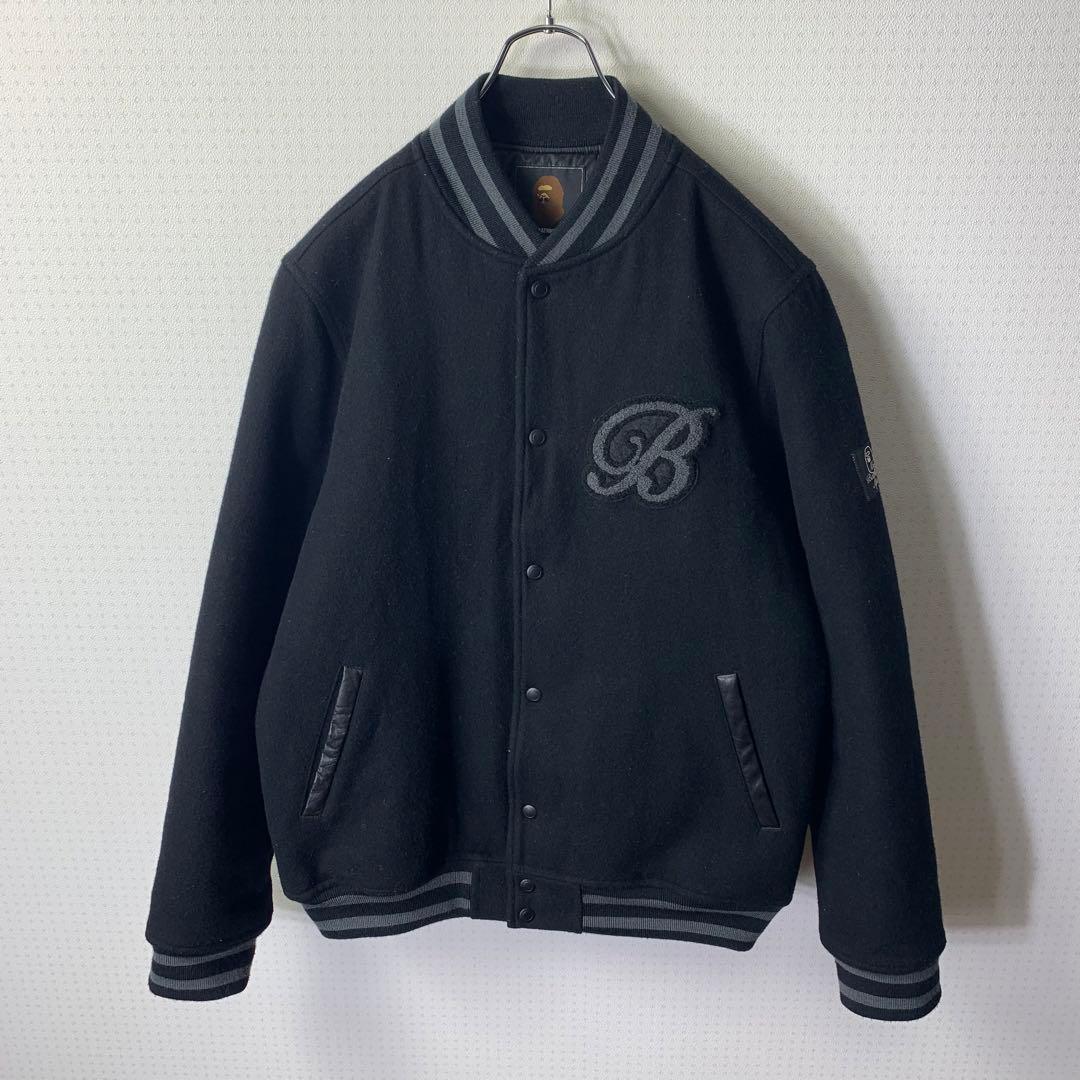 Mr.BATHING APE　ウールスタジャン　XL　ブラック　刺繍　ウール