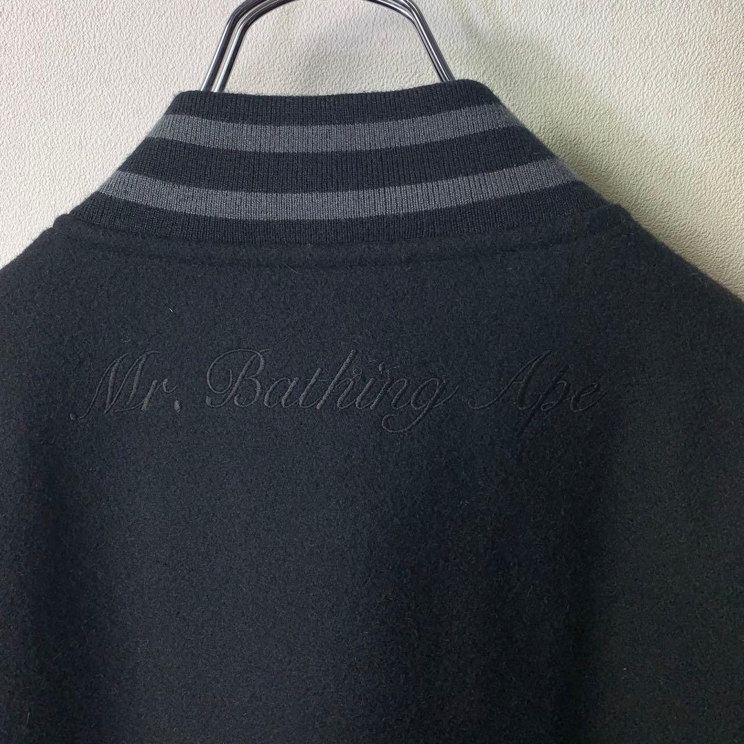 Mr.BATHING APE　ウールスタジャン　XL　ブラック　刺繍　ウール