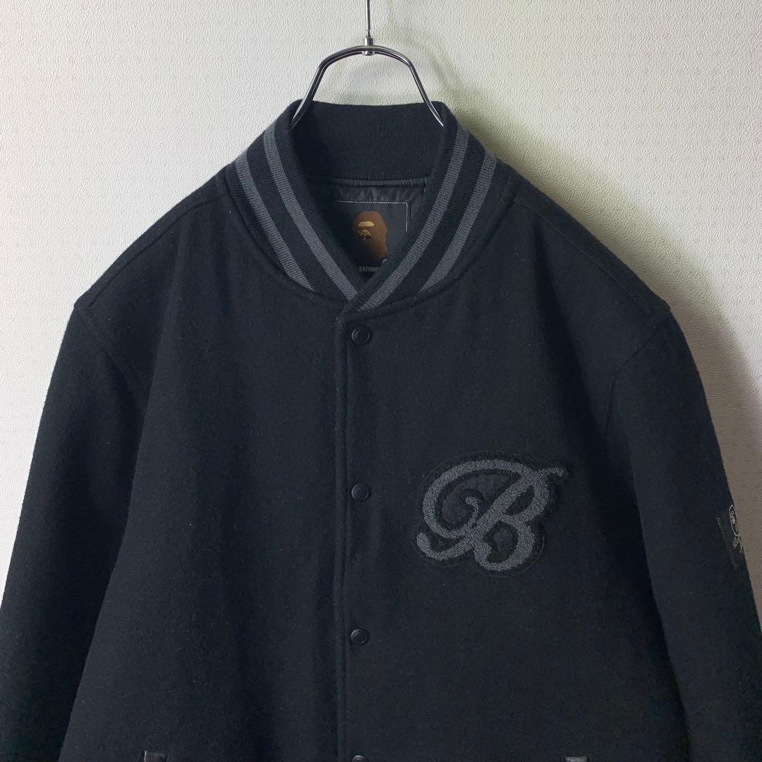 Mr.BATHING APE　ウールスタジャン　XL　ブラック　刺繍　ウール