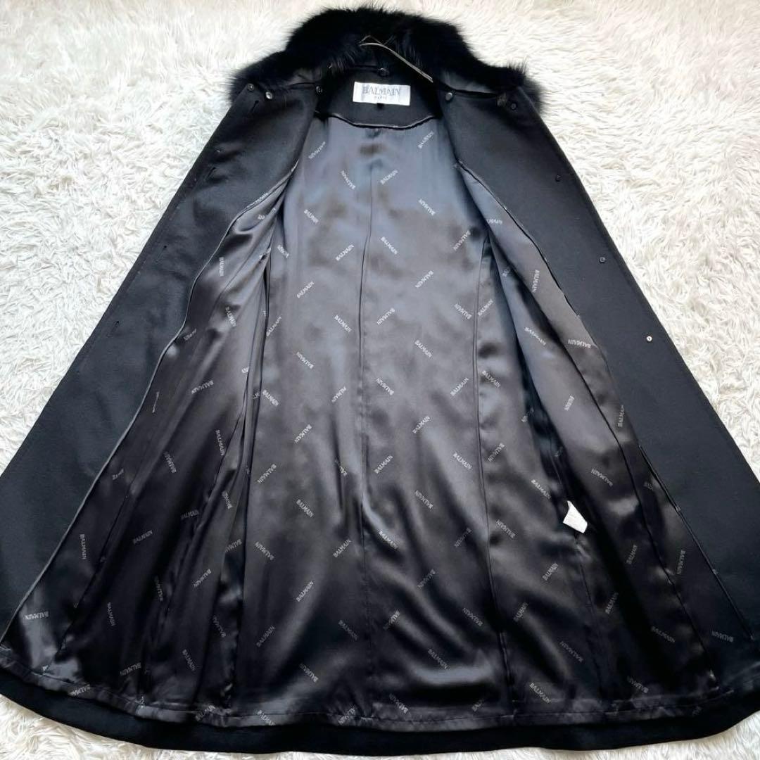 【最高級 シルク カシミヤ100%】BALMAIN フォックスファー コート 黒