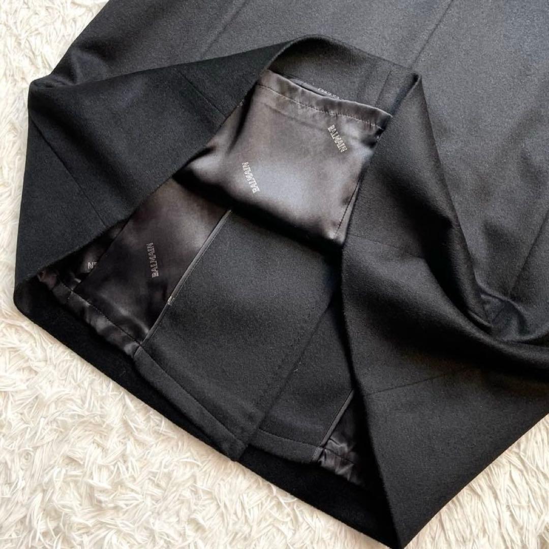 【最高級 シルク カシミヤ100%】BALMAIN フォックスファー コート 黒