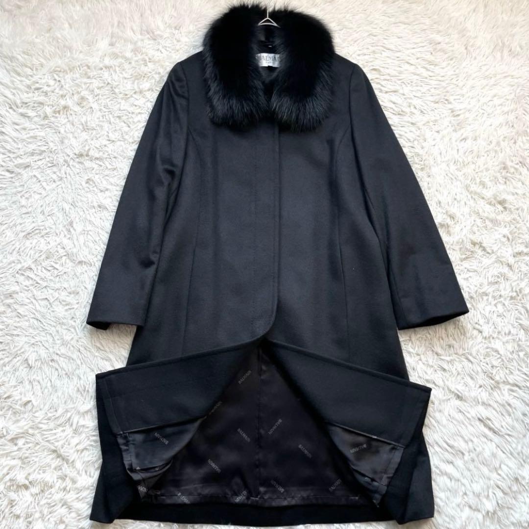 【最高級 シルク カシミヤ100%】BALMAIN フォックスファー コート 黒