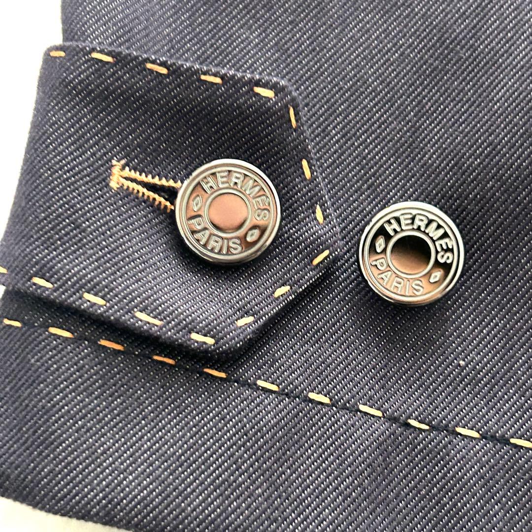 美品 HERMES エルメス スカート セリエ デニム ステッチ パープル 紫