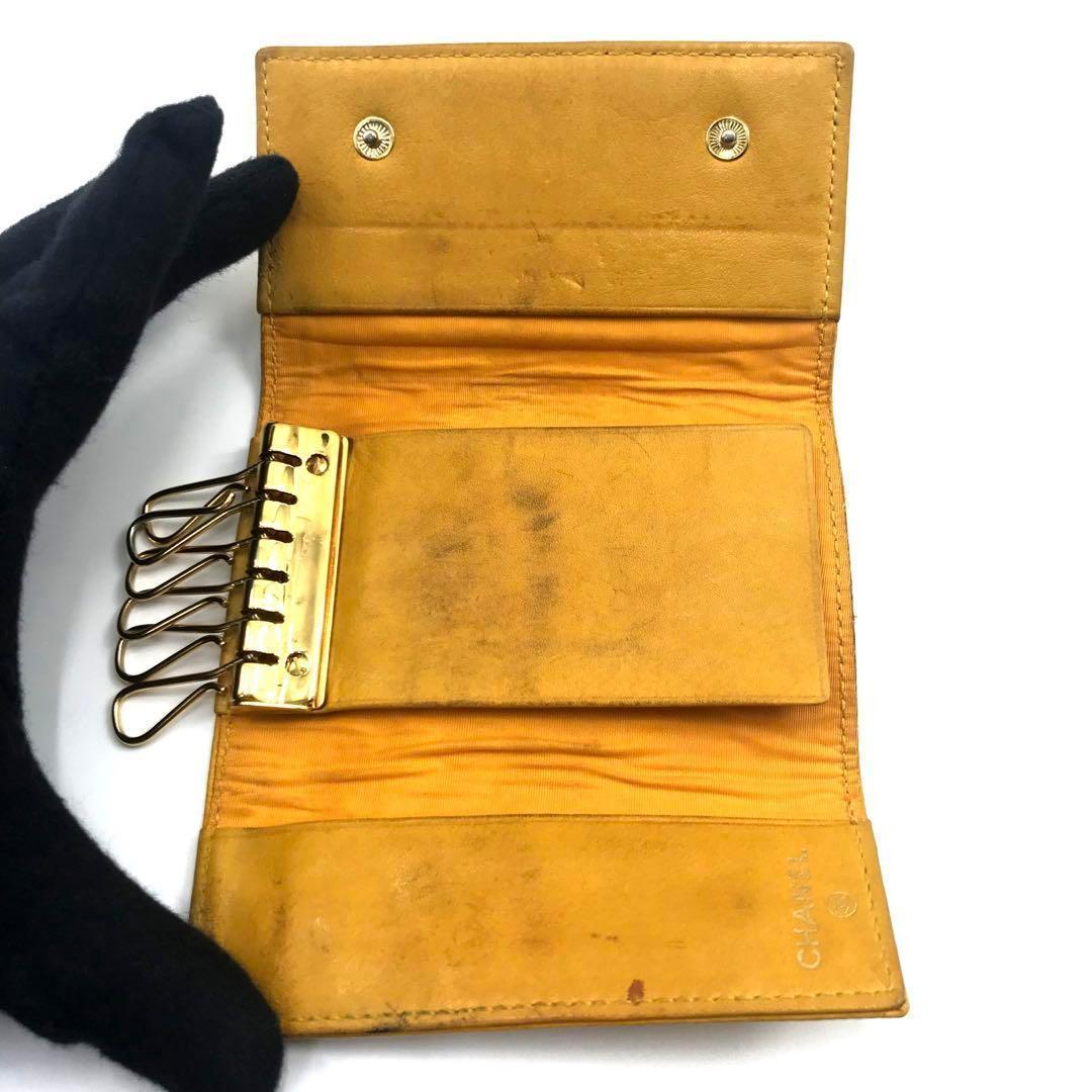 CHANEL シャネル ココマーク キャビアスキン イエロー 6連 キーケース