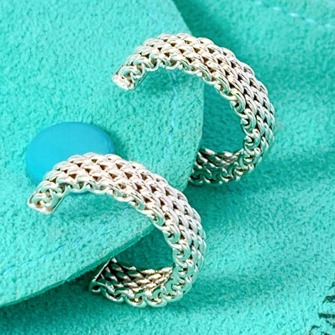 美品 ティファニー サマセット メッシュ フープ ピアス シルバー925