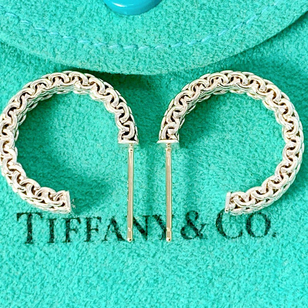 美品 ティファニー サマセット メッシュ フープ ピアス シルバー925