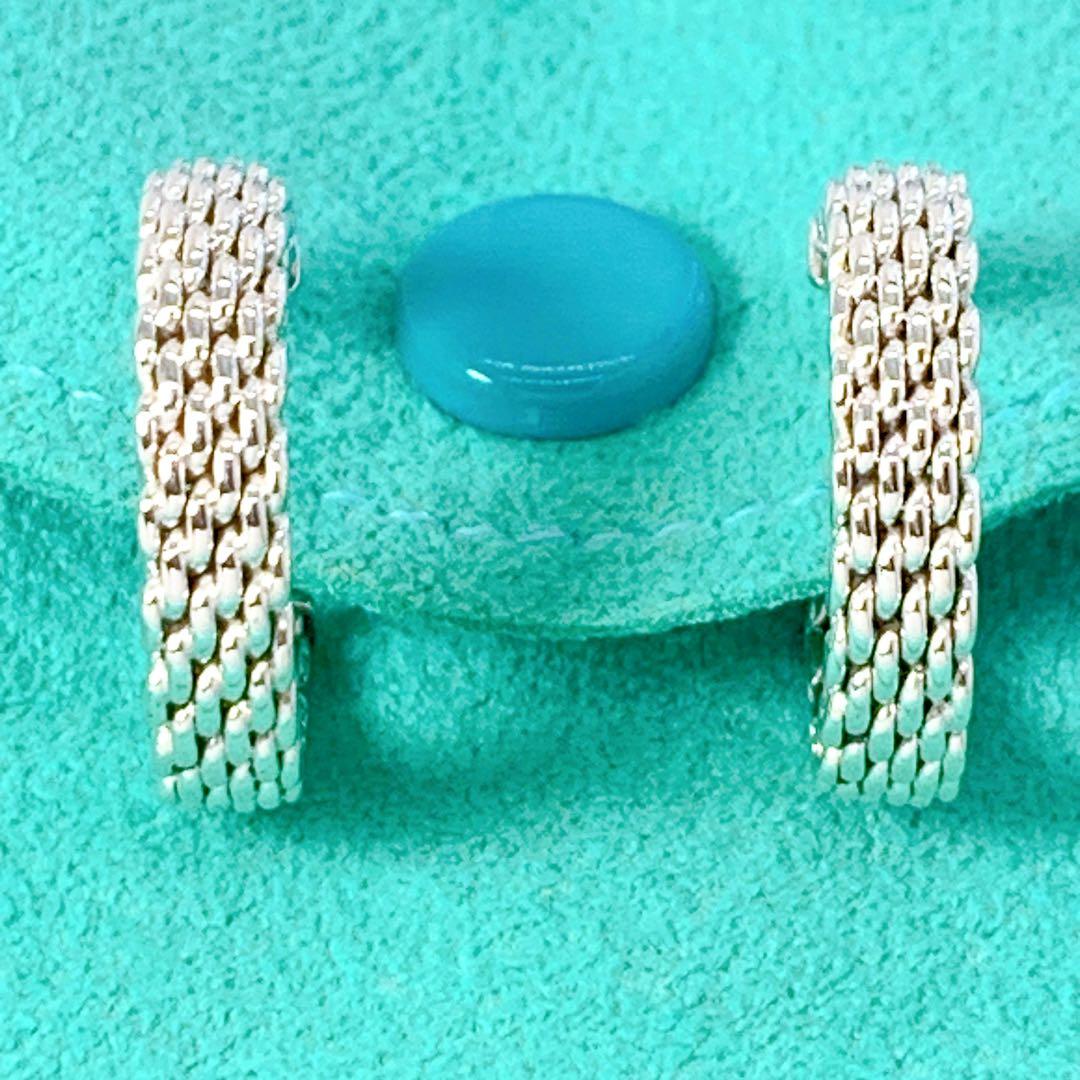 美品 ティファニー サマセット メッシュ フープ ピアス シルバー925