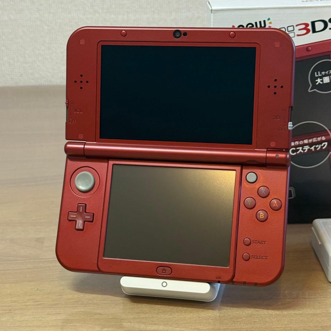 6-027 Newニンテンドー3DS LL メタリックレッド 箱付き 上下IPS